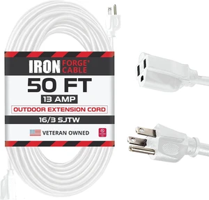 Iron Forge Cable Outdoor Extension Cord 50 ft - 16 Gauge 13 Amp Heavy Duty Power Extension Cords - SJTW - Great for Major Appliances, Power Tools, Garden Supplies - White Iron Forge Cable Outdoor Extension Cord 50 ft - 16 Gauge 13 Amp Heavy Duty Power Extension Cords - SJTW - Great for Major Appliances, Power Tools, Garden Supplies - White