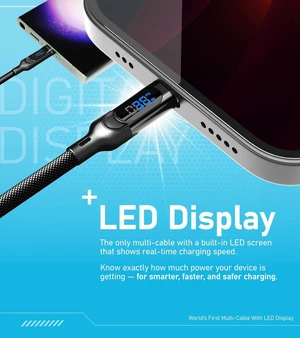 ® Hydra 3in1 Triple USBC 100W PD FastCharge Cable with Smart Triboost® & LED Watt Display Charge Laptop, Phone & Tablet Simultaneously ® Hydra 3in1 Triple USBC 100W PD FastCharge Cable with Smart Triboost® & LED Watt Display Charge Laptop, Phone & Tablet Simultaneously