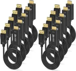 DP to HDMI Cable 3ft 10-Pack,Displayport to HDMI Cord 3 Feet 2-Pack,Display Port to HDMI Adapter Male to Male Cord Converter for PCs to HDTV, Monitor, Projector.