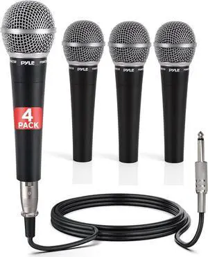 Pyle Professional Dynamic Microphone - 4-Pack Unidirectional Handheld Mic with Built-in Pop Filter, High Signal Output, 15 ft. XLR Audio Cable, Ideal for Stage, Karaoke & Studio Performances