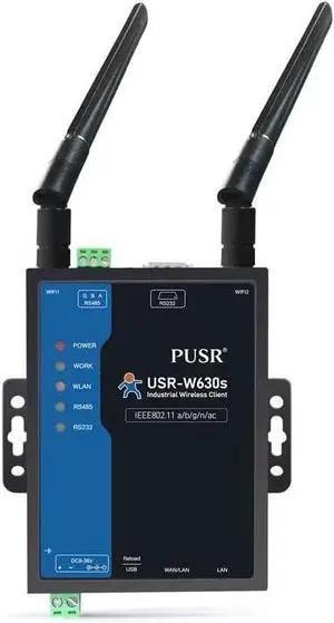 USR-W630s Industrial Grade Dual Band WIFi5 Wireless Client Modbus Gateway MQTT 2 Ethernet Ports rs232 rs485 to WiFi Converter