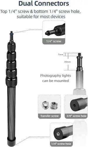 Andoer Handheld Microphone Boom Arm 6-Section Extendable Mic Arm Carbon Fiber Boom Pole for Microphones 1/4 Inch Screw & Thread with Foam Grip Twist Locks Max. Length 200cm/78.7in