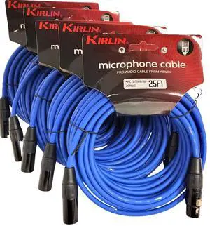 KIRLIN 5-Pack XLR 20AWG Microphone Cable 25 Feet, Blue PVC Jacket. Ideal for Studio Monitors, Audio Mixers, PA Systems, DMX Stage Lights, Amplifier, Camara, Speaker, & Equalizer., MPC-270 PB-25/BL