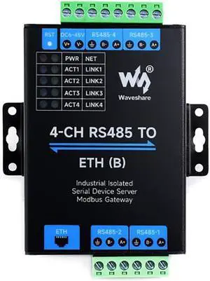 4-Ch RS485 to RJ45 Ethernet Serial Server 4 Channels RS485 Independent Operation Modbus Gateway Industrial Isolated Serial Module Bi-Directional Transmission 4-Ch RS485 to RJ45 Ethernet Serial Server 4 Channels RS485 Independent Operation Modbus Gateway Industrial Isolated Serial Module Bi-Directional Transmission