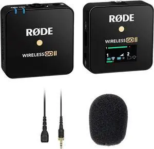 Rode Wireless GO II Single Compact Digital Wireless Microphone System and Recorder (WIGOIIS) Bundle Lavalier II Omnidirectional Lavalier Mic and 3-Pack Foam Windscreen