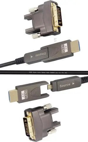 20ft 4K HDMI DVI Cable, Fiber Optic, Type D Micro HDMI to HDMI/DVI