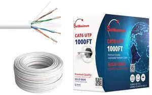 1000FT CAT6 CMR Riser Ethernet Cable 23AWG Solid Bare Copper UTP 550Mhz PoE++ (4PPoE) Network LAN Bulk Wire (White)