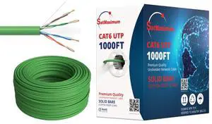 1000FT CAT6 CMR Riser Ethernet Cable 23AWG Solid Bare Copper UTP 550Mhz PoE++ (4PPoE) Network LAN Bulk Wire (Green)