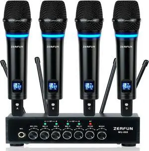 4 Channel Rechargeable Wireless Microphone System, Pro UHF Metal Handheld Wireless Microphones Cordless Mics with Echo Bluetooth VOL Channel Control for Karaoke Singing Church(MU-898) 4 Channel Rechargeable Wireless Microphone System, Pro UHF Metal Handheld Wireless Microphones Cordless Mics with Echo Bluetooth VOL Channel Control for Karaoke Singing Church(MU-898)