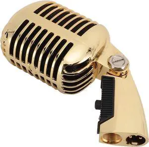 Classic Retro Microphone, Vintage Dynamic Microphone, Zinc Alloy Self Tensioning Rotating Rack, Unidirectional Cardioid Mic, Universal Stand Compatible (Golden)