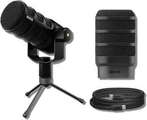 Rode PodMic USB Dynamic Broadcast Microphone with Black WS14 Pop Filter, SC27 USB-C to USB-C Cable and Mini Tripod Desktop Wired Mic Stand Rode PodMic USB Dynamic Broadcast Microphone with Black WS14 Pop Filter, SC27 USB-C to USB-C Cable and Mini Tripod Desktop Wired Mic Stand