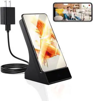 LIZVIE Phone Charger Camera, 120° Wide-Angle View, 1080p HD 24/7 Night Vision, Motion Detection/Free APP Control/Supports 256G SD Storage, Wireless Charging Camera Hidden for Nanny/Pet Home.