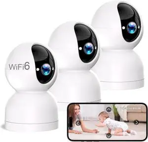 2K Indoor Pan/Tilt Security Camera, 360° WIFI Smart Cameras for Home Security, 3-Pack Pet/Baby Camera w/Motion Detection & Tracking, 2-Way Talk, Color Night Vision, 24/7 Cloud & SD, Works w/Alexa