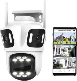 9MP WiFi Triple Lens Outdoor Security Camera, Three Cameras in One, 360° Pan/Tilt, Auto Tracking, 24/7 Recording, Night Vision, 2-Way Audio, IP66, 2.4ghz Wireless Cam for Home Surveillance