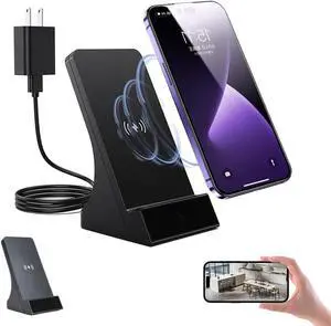 LIZVIE Phone Charger Camera, 120° Wide-Angle View Hidden Camera Charger, Night Vision, Motion Detection, Wireless Charging, 1080P HD, Supports Remote App Control for Pet/Home Security.