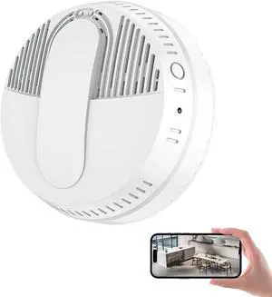 LIZVIE Smoke Detector Camera, 10000mAh No Monthly fee Wi-Fi Camera Smoke Detector with Motion Detection & Night Vision, Free App Control/Supports 256G SD Storage for Nanny/Pet/Baby Home Security.