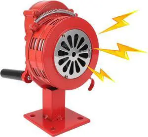 Hand Crank Air Siren Alarm, 110dB Emergency Tornado Siren, Durable Aluminum Alloy Safety Device with Adjustable Volume for Home Factory School Red