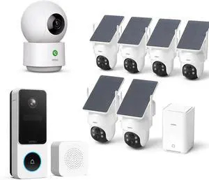 aosu Whole-Home Security Bundle  6-Cam Wireless Outdoor Kit + Smart Video Doorbell + 2K Indoor Baby/Pet Monitor, No Subscription, Local Storage, Compatible with Alexa & Google Assistant