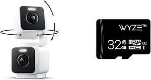 WYZE Duo Cam Pan Expandable Storage 32GB MicroSDHC Card Indoor/Outdoor IP65 2K 360° Pan/Tilt Smart Home Security Camera with Color Night Vision
