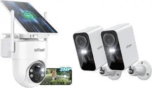 ieGeek Solar Security Camera Wireless Outdoor  2K 3MP WiFi Camera with Removable Solar Panel, Long Battery Life, 360° Pan Tilt, Color Night Vision, AI Detection, 2-Way Audio, IP65 for Home Security