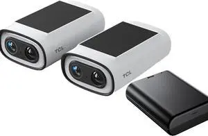 TCL 2K Solar Security Camera 2-Cam Pack with Rechargeable 10,000mAh Battery Bundle - Wireless Outdoor Wi-Fi, Solar-Powered, Color Night Vision, Alexa Compatible