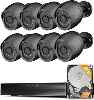 ARENIT 8Cam 5MP PoE Security Camera System, 8CH NVR with 2TB HDD, Outdoor Bullet Cameras, AI Human/Vehicle Detection, H.264+, 24/7 Recording, Plug & Play Wired Surveillance Kit