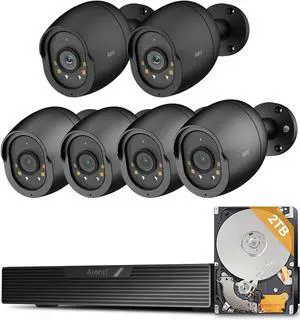 Arenti 5MP PoE Security Camera System Bundle with 6 Cameras  AI Person/Vehicle Detection, Full-Color Night Vision, 8CH NVR with 2TB HDD, 24/7 Recording, Two-Way Talk, Plug & Play (Black)