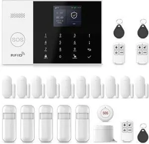 Home Alarm System Wireless,Wireless Security System with 4G SMS/Phone App Alerts,Door Alarms,Motion Detector,Compatible with Alexa&Google for Home,24Psc DIY Kit,No Monthly Fee