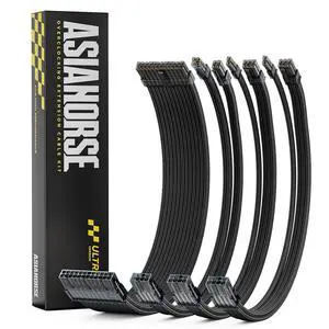 Overclock & Low Heat 16AWG Silver-Plated Core & Gold-Plated Terminals PSU Cable Extension Kit, 24pin/4+4pin/8pin for High-End Gaming PC - AsiaHorse Ultra Series, 30CM Complete 4PCS Braided Mod Cables Overclock & Low Heat 16AWG Silver-Plated Core & Gold-Plated Terminals PSU Cable Extension Kit, 24pin/4+4pin/8pin for High-End Gaming PC - AsiaHorse Ultra Series, 30CM Complete 4PCS Braided Mod Cables