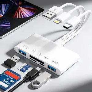 3 in 1 SD Card Reader for iPhone 17 16 15 14 13, USB-C and Lightning to SD/TF Card Adapter with Charging Port, Dual Connector Memory Card Viewer for iPad, Android, Camera, Trail Cam, Plug and Play 3 in 1 SD Card Reader for iPhone 17 16 15 14 13, USB-C and Lightning to SD/TF Card Adapter with Charging Port, Dual Connector Memory Card Viewer for iPad, Android, Camera, Trail Cam, Plug and Play