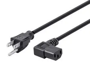 Right Angle Power Cord - NEMA 5-15P to Right Angle IEC 60320 C13, 15 Amp, 1875 Watt, 125 Volt, 14AWG, 2 Feet, Black Right Angle Power Cord - NEMA 5-15P to Right Angle IEC 60320 C13, 15 Amp, 1875 Watt, 125 Volt, 14AWG, 2 Feet, Black