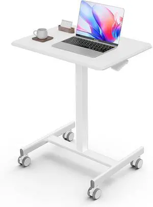 Mobile Small Standing Desk, Portable Rolling Laptop Desk with 2 Lockable Wheels, Adjustable Height Computer Workstation for Home Office, 19 Inch White Mobile Small Standing Desk, Portable Rolling Laptop Desk with 2 Lockable Wheels, Adjustable Height Computer Workstation for Home Office, 19 Inch White
