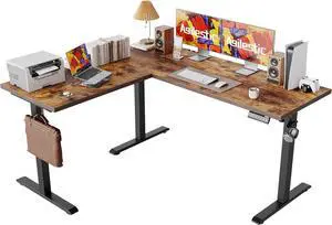 59 Inch L Shaped Standing Desk Adjustable Height, Electric Corner Standing Desk, Sit Stand Computer Table with Splice Board, Rustic Brown 59 Inch L Shaped Standing Desk Adjustable Height, Electric Corner Standing Desk, Sit Stand Computer Table with Splice Board, Rustic Brown