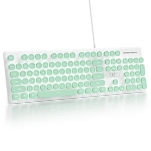 Vumilstek Wired Retro Typewriter Keyboard, Quiet Computer Keyboard Light up with Full Size 104 Round Keys White LED Backlit Slim Silent for Windows PC Laptop(Green) Vumilstek Wired Retro Typewriter Keyboard, Quiet Computer Keyboard Light up with Full Size 104 Round Keys White LED Backlit Slim Silent for Windows PC Laptop(Green)