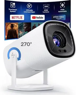 Built-in Officially-Licensed Apps & 500 ANSI Lumens & Full AutomaticBoldEver 2026 Upgraded Mini Smart Projector with WiFi 6 and Bluetooth, 270° Adjustable Stand, 4K Movie Projector Indoors Outdoors Built-in Officially-Licensed Apps & 500 ANSI Lumens & Full AutomaticBoldEver 2026 Upgraded Mini Smart Projector with WiFi 6 and Bluetooth, 270° Adjustable Stand, 4K Movie Projector Indoors Outdoors