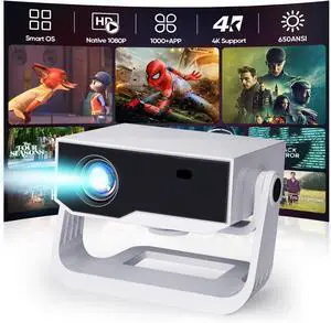 Projector With Wifi And Bluetooth, Built in Apps 4K Support Smart OS Portable Bedroom Projector Native 1080P with 120° Rotation, 20000Lu Auto Keystone & E Focus Movie Mini Proyector for Outdoor Indoor Projector With Wifi And Bluetooth, Built in Apps 4K Support Smart OS Portable Bedroom Projector Native 1080P with 120° Rotation, 20000Lu Auto Keystone & E Focus Movie Mini Proyector for Outdoor Indoor