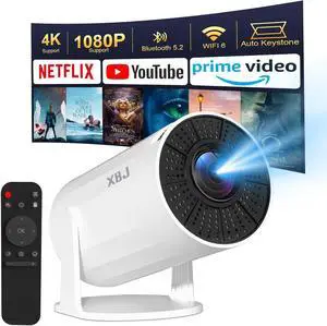 Portable Projector with Wifi and Bluetooth, Upgraded Mini Projector, 1080P Diamond Movie Projector, Support 4K, Auto Keystone, Smart Proyector Portátil for Bedroom, Indoor, Outdoor Use, White Portable Projector with Wifi and Bluetooth, Upgraded Mini Projector, 1080P Diamond Movie Projector, Support 4K, Auto Keystone, Smart Proyector Portátil for Bedroom, Indoor, Outdoor Use, White