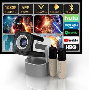 JY320 KTV Portable Video Projector with WiFi & Bluetooth - 1080p HDMI, Bluetooth Speaker & Mic, 20W Stereo Audio, Karaoke Fun! Adjustable Stand for Home Entertainment JY320 KTV Portable Video Projector with WiFi & Bluetooth - 1080p HDMI, Bluetooth Speaker & Mic, 20W Stereo Audio, Karaoke Fun! Adjustable Stand for Home Entertainment