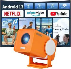 Dess Mini Projector,Portable projector with wifi and bluetooth,Outdoor projector Can Be Powered By Power Bank,Small Movie Projector,180° Rotatable,Andriod 13,Built-in App,Auto Keystone,T1(Orange) Dess Mini Projector,Portable projector with wifi and bluetooth,Outdoor projector Can Be Powered By Power Bank,Small Movie Projector,180° Rotatable,Andriod 13,Built-in App,Auto Keystone,T1(Orange)