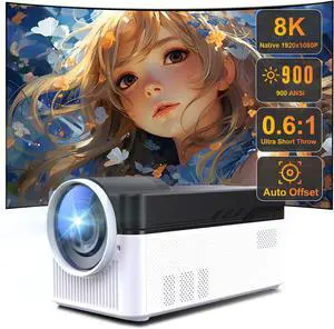 900 ANSI Short Throw Projector with 8K Support, Smart Portable Video Projector with WIFI 6 and Bluetooth 5.4, Auto Keystone Correction & Electric Focus, 40''- 200'' Display for Home Outdoor 900 ANSI Short Throw Projector with 8K Support, Smart Portable Video Projector with WIFI 6 and Bluetooth 5.4, Auto Keystone Correction & Electric Focus, 40''- 200'' Display for Home Outdoor