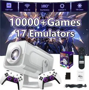 HCS350 Max Smart Portable projector,10000+ Games,17 emulator Projectors with WIFI & Bluetooth,180° Free Projection,Autofocus,180 Lumens,1280*720P with 2 Wireless Controller,Android 11,for Camping HCS350 Max Smart Portable projector,10000+ Games,17 emulator Projectors with WIFI & Bluetooth,180° Free Projection,Autofocus,180 Lumens,1280*720P with 2 Wireless Controller,Android 11,for Camping