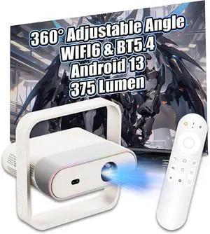 NSL03 Bluetooth Speaker Smart Projector with WiFi, 950S Chip Video Projector with 375 Lumens, 1080P, Android 13.0 Wireless Projector for Bedroom, Home Theater, Outdoor, 360° Adjustable Angle (White) NSL03 Bluetooth Speaker Smart Projector with WiFi, 950S Chip Video Projector with 375 Lumens, 1080P, Android 13.0 Wireless Projector for Bedroom, Home Theater, Outdoor, 360° Adjustable Angle (White)