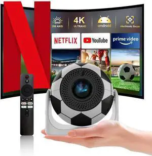 Portable Mini Projector with WiFi 2.4+5G, Bluetooth, Voice Remote Control, 4K Compatibility, Auto Keystone Correction - Football-Themed Movie Projector for Business and Home Theater Use Portable Mini Projector with WiFi 2.4+5G, Bluetooth, Voice Remote Control, 4K Compatibility, Auto Keystone Correction - Football-Themed Movie Projector for Business and Home Theater Use