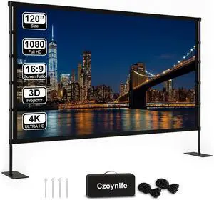 Projector Screen with Stand - 120inch Outdoor Projector Screen Portable, 16:9 Indoor Movie Screen, 4K HD, 3D Compatible Includes Carry Bag Projector Screen with Stand - 120inch Outdoor Projector Screen Portable, 16:9 Indoor Movie Screen, 4K HD, 3D Compatible Includes Carry Bag