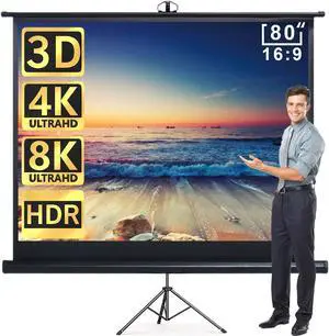 Aoxun 80" Projector Screen with Stand - Set of Pull Up Indoor and Outdoor Portable Free Tripod Screen 80 inch 16:9 HD Projection Screen for Movie or Office Presentation Aoxun 80" Projector Screen with Stand - Set of Pull Up Indoor and Outdoor Portable Free Tripod Screen 80 inch 16:9 HD Projection Screen for Movie or Office Presentation