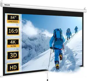 WASJOYE 84'' Projector Screen Manual Pull Down - 16:9 HD Retractable Projection Screen with Auto Locking - 4K 3D Projector Screen Anti-Crease for Home Theater Cinema Office Education Presentation WASJOYE 84'' Projector Screen Manual Pull Down - 16:9 HD Retractable Projection Screen with Auto Locking - 4K 3D Projector Screen Anti-Crease for Home Theater Cinema Office Education Presentation