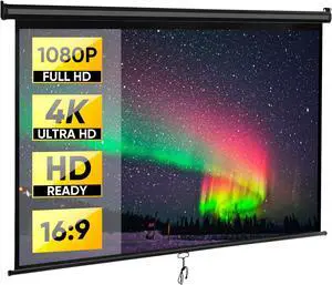 Smartxchoices 80" 16:9 HD Manual Projector Screen with Auto Lock Anti-Crease Home Theater Office Wall Mounted Ceiling Pull Down Projection 1.1 Gain Matte Black, View Size: 72 x 40 inches Smartxchoices 80" 16:9 HD Manual Projector Screen with Auto Lock Anti-Crease Home Theater Office Wall Mounted Ceiling Pull Down Projection 1.1 Gain Matte Black, View Size: 72 x 40 inches