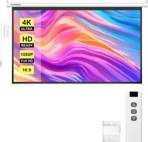 VIVOHOME Motorized Projector Screen with Remote, 16:9 100 Inch Auto Electric Projection Screen, HD 4K Movie Screen for Home Theater, Cinema, Office (87 x 49 White) VIVOHOME Motorized Projector Screen with Remote, 16:9 100 Inch Auto Electric Projection Screen, HD 4K Movie Screen for Home Theater, Cinema, Office (87 x 49 White)