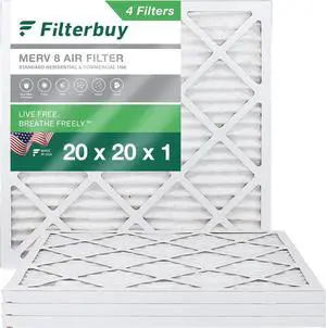 Filterbuy 20x20x1 Air Filter MERV 8 Dust Defense (4-Pack), Pleated HVAC AC Furnace Air Filters Replacement (Actual Size: 19.50 x 19.50 x 0.75 Inches) Filterbuy 20x20x1 Air Filter MERV 8 Dust Defense (4-Pack), Pleated HVAC AC Furnace Air Filters Replacement (Actual Size: 19.50 x 19.50 x 0.75 Inches)