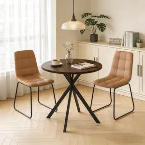 31.5" Round Dining Table and Chairs for 2, Mid Century Modern Round Table Set, Space Saving for Apartment Kitchen Dining Room Gray Table +Brown Chairs Walnut Table +Brown Chairs 31.5" Round Dining Table and Chairs for 2, Mid Century Modern Round Table Set, Space Saving for Apartment Kitchen Dining Room Gray Table +Brown Chairs Walnut Table +Brown Chairs